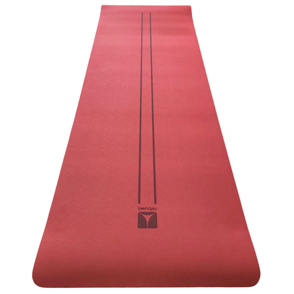 Rebuwo Çift Çizgi Tasarımlı TPE Yoga Pilates Matı 8 mm Kaymaz Hafif Taşınabilir - Bordo - Image 1