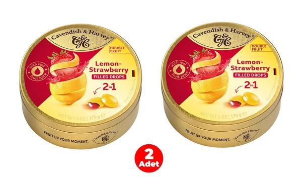 Cavendish & Harvey Double Fruit Drops Çilek Dolgulu Limon Aromalı Şeker (2 ADET) - Image 1