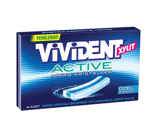 Vivident  Xylit Active Mikro Kristaller Nane Aromalı Şekersiz-Tatlandırıcılı Şerit Sakız 33g - Image 1