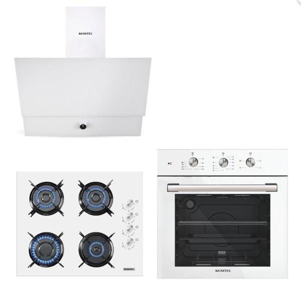 Kumtel Turbo Kristal Beyaz Cam Ankastre Set (DA6-830 Davlumbaz + Ko-40 Tahdf Ocak + B66-SF2 Fırın) - Image 1