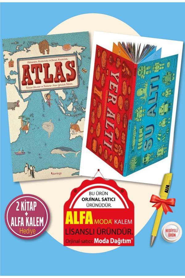 Atlas (Ciltli) + Yer Altı - Su Altı (Ciltli) (Aleksandra Mizielinska & D. Mizielinski) 2'Li + Kalem - Domingo Yayınevi - Image 1