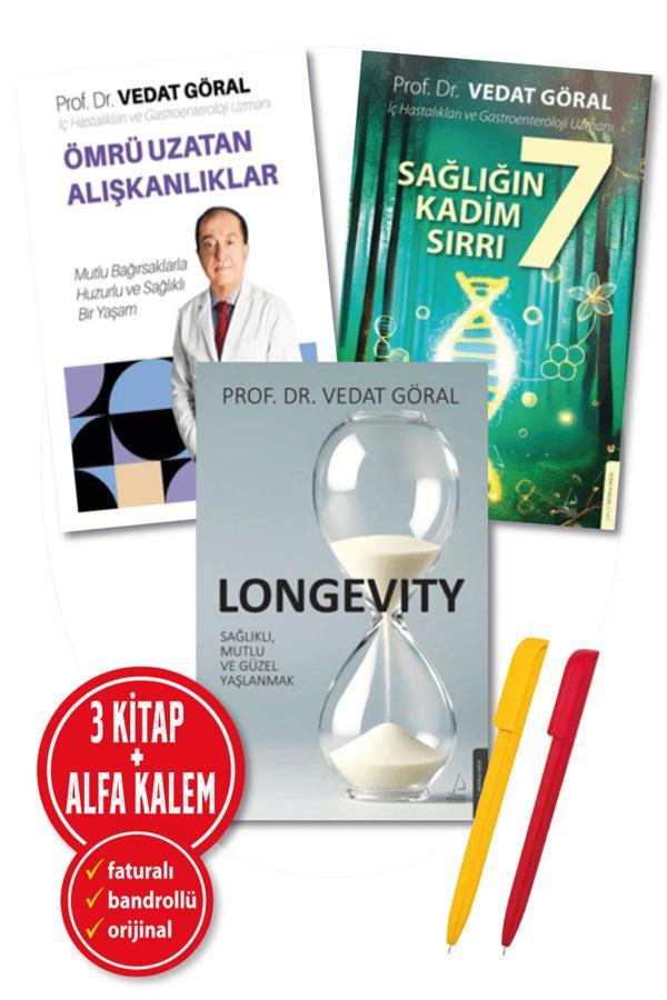 Alfa Kalem + Vedat Göral Yeni 3 Kitap (Longevity + Sağlığın 7 Kadim Sırrı + Ömrü Uzatan Alışkanlıklar) - Destek Yayınları - Image 1