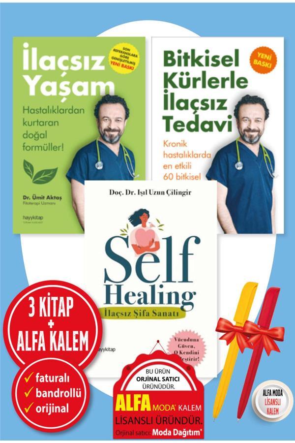 Alfa Kalem + 3 Kitap(İlaçsız Yaşam-Bitkisel Kürlerle İlaçs Tedavi-Self Healing-İlaçsız Şifa)Ümit Aktaş - Hayykitap - Image 1