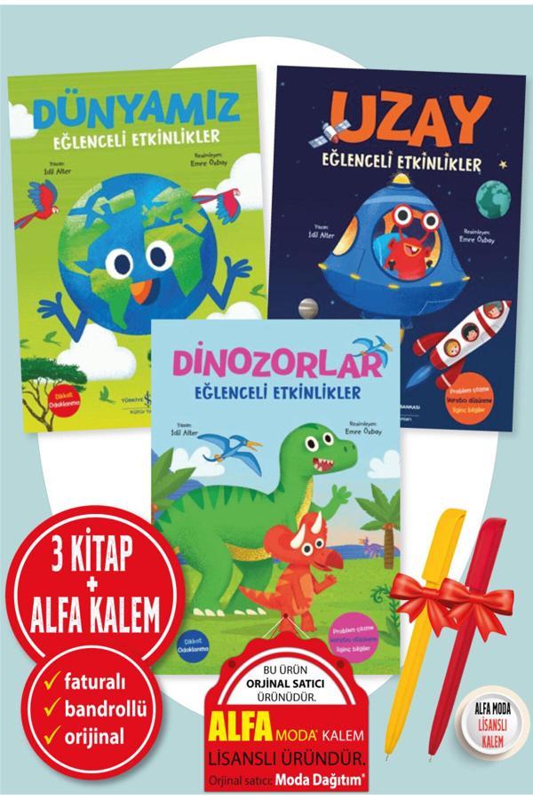 İdil Alter 3 Kitap Set (Dünyamız – Dinozorlar - Uzay Eğlenceli Etkinlikler) + Alfa Kalem - İş Kültür - İş Bankası Kültür Yayınları - Image 1