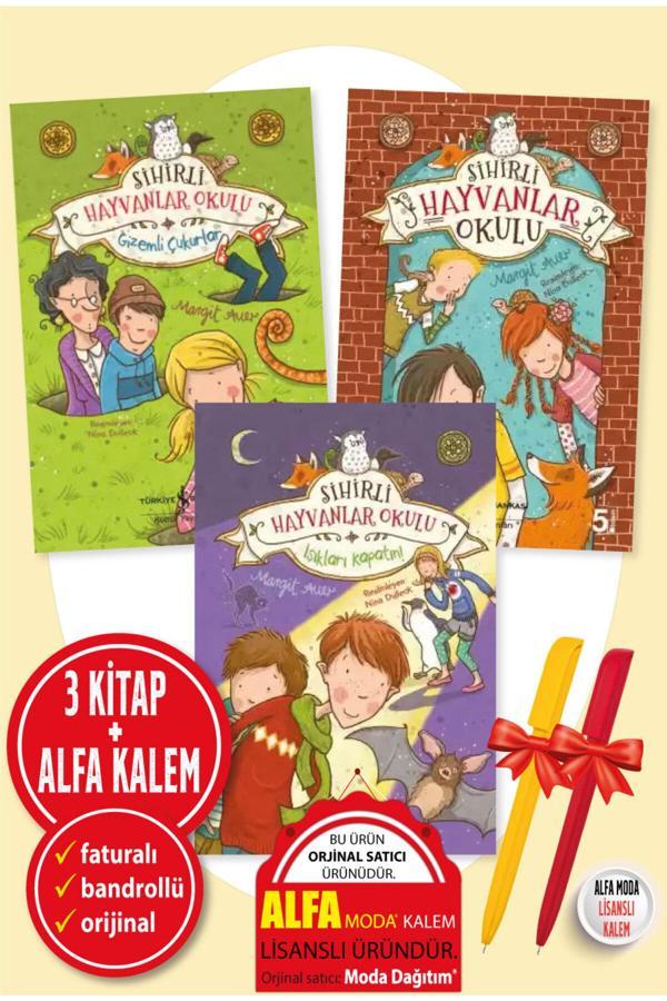 Alfa Kalem + Margit Auer 3 Kitap Set (Sihirli Hayvanlar Okulu Gizemli Çukurlar- Işıkları Kapatın!) - İş Bankası Kültür Yayınları - Image 1