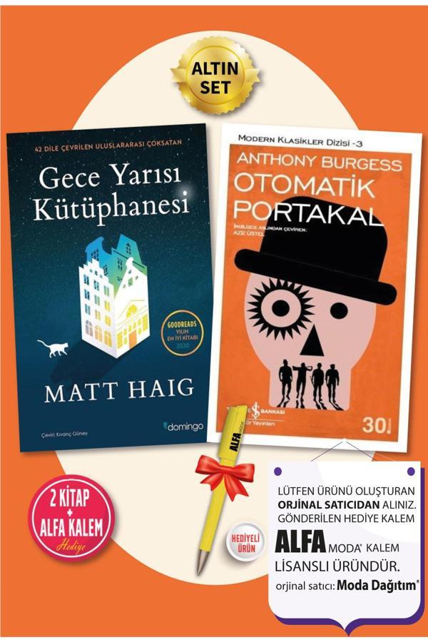 Gece Yarısı Kütüphanesi (Matt Haig) + Otomatik Portakal (Anthony Burgess) 2 Kitap + Alfa Kalem - Domingo Yayınevi - Image 1