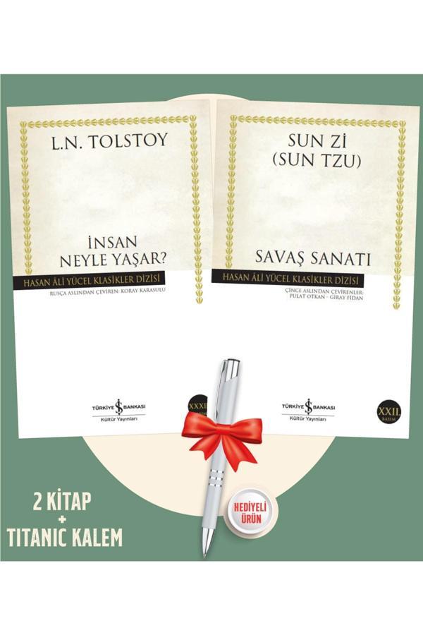 2 Kitap - Insan Neyle Yaşar? + Savaş Sanatı-L. N. Tolstoy, Sun Zi - Iş Bankası + Titanic Kalem Hediye - İş Bankası Kültür Yayınları - Image 1
