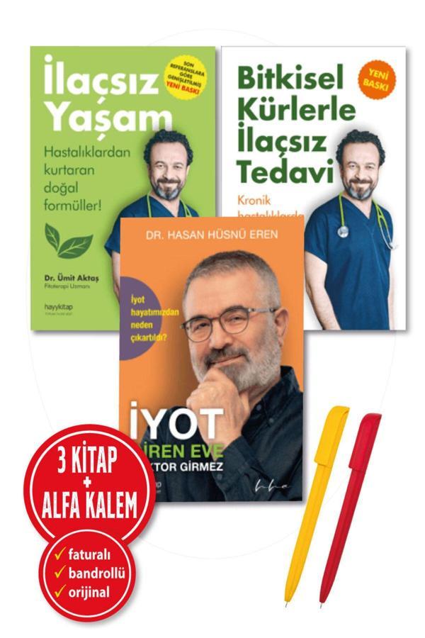 Alfa Kalem + İlaçsız Yaşam + Bitkisel İlaçsız Tedavi + İyot Giren Eve(Ümit Aktaş,Hasan Hüsnü Eren)3 Kitap - Hayykitap - Image 1