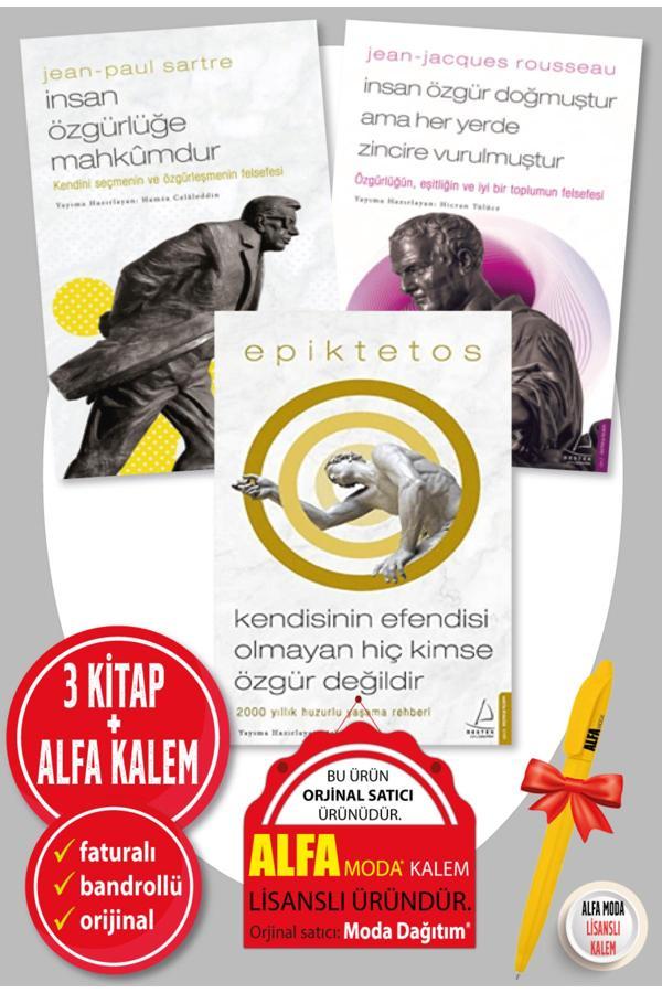 Rousseau - İnsan Özgür + J. Paul Sartre Mahkum + Epiktetos Kendisinin Efendisi 3 Kitap Özgürlük Seti - Destek Yayınları - Image 1