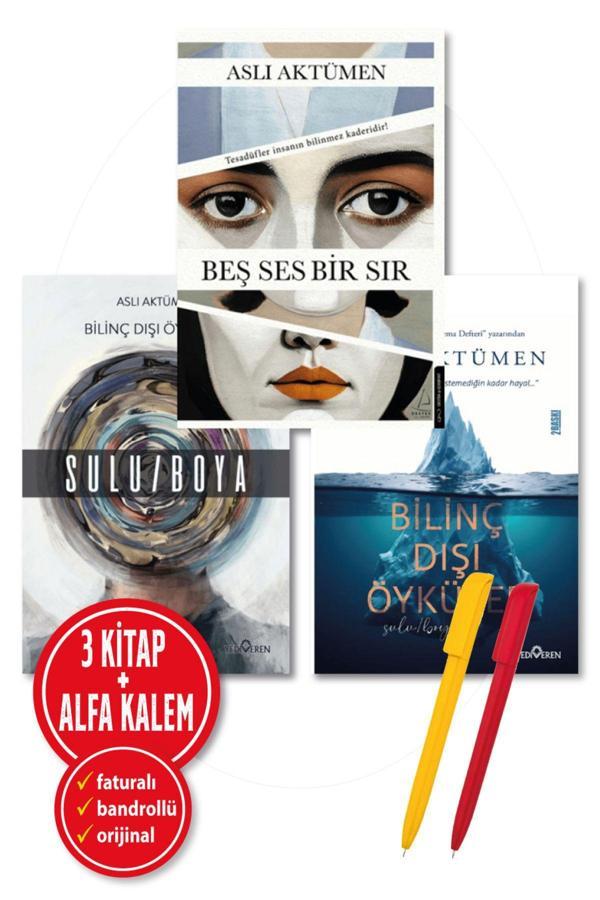 Alfa Kalem + Aslı Aktümen 3 Kitap(Beş Ses Bir Sır + Bilinç Dışı Öyküler + Sulu/Boya)-Yeni-Edebiyat-Destek - Destek Yayınları - Image 1