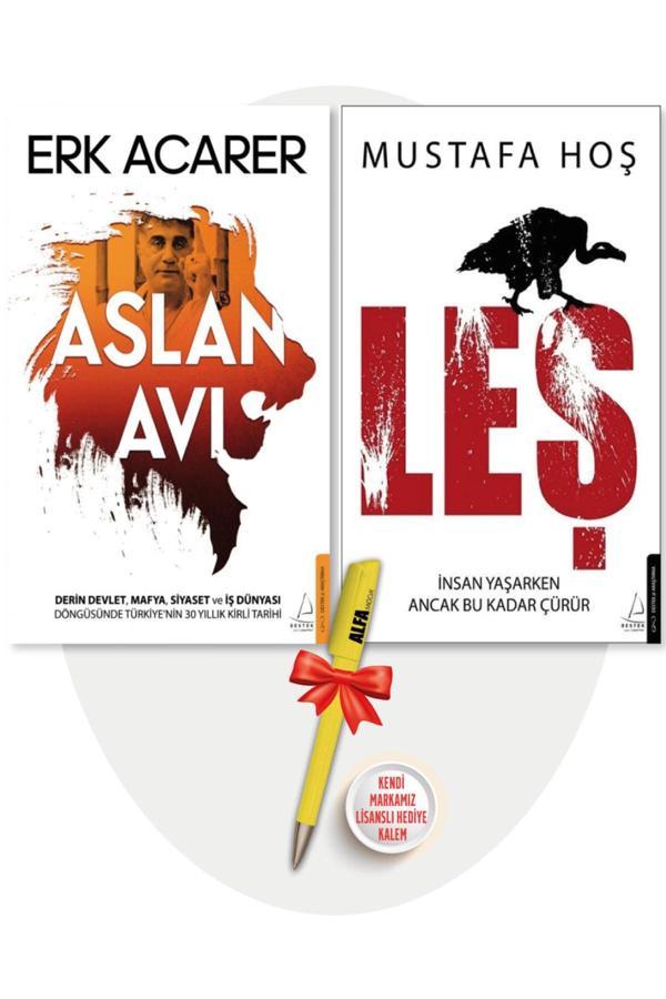 Aslan Avı (Erk Acarer) + Leş (Mustafa Hoş) 2 Kitap + Alfa Moda Lisanslı Kalem Hediye - Destek Yayınları - Image 1