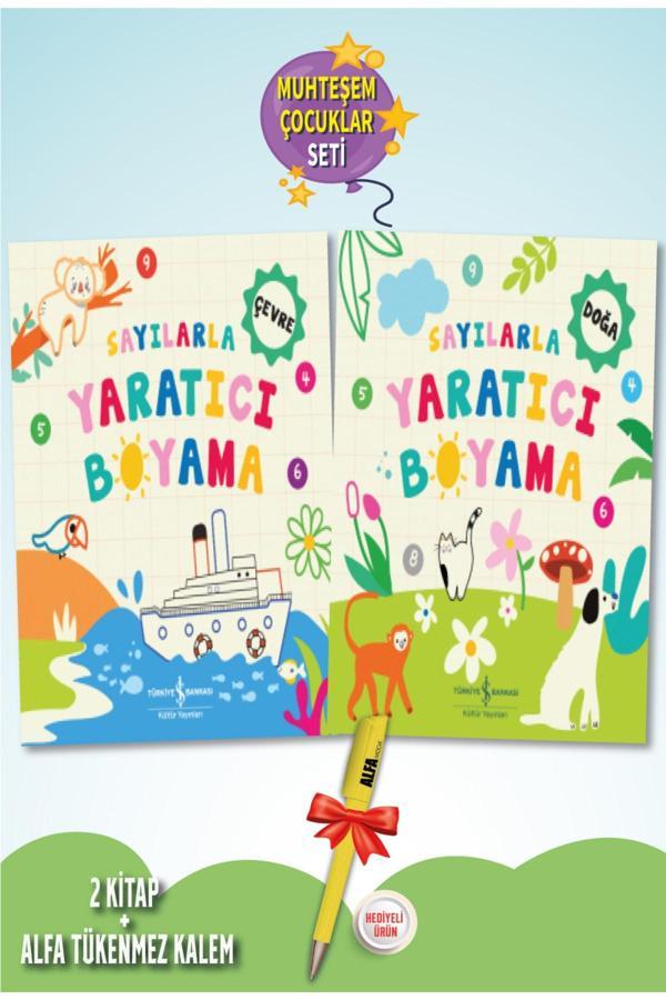 Sayılarla Yaratıcı Boyama (Çevre) - Sayılarla Yaratıcı Boyama (Doğa) 2'Li Set + Alfa Kalem Hediye Iş - İş Bankası Kültür Yayınları - Image 1