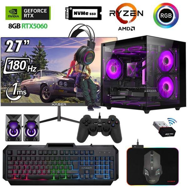 Xaser Eco X320 Ryzen 5 5600 32GB Ram 1TB M.2 NVMe SSD 8GB RTX5060 27" 180Hz Curved Oyuncu Bilgisayarı - Image 1
