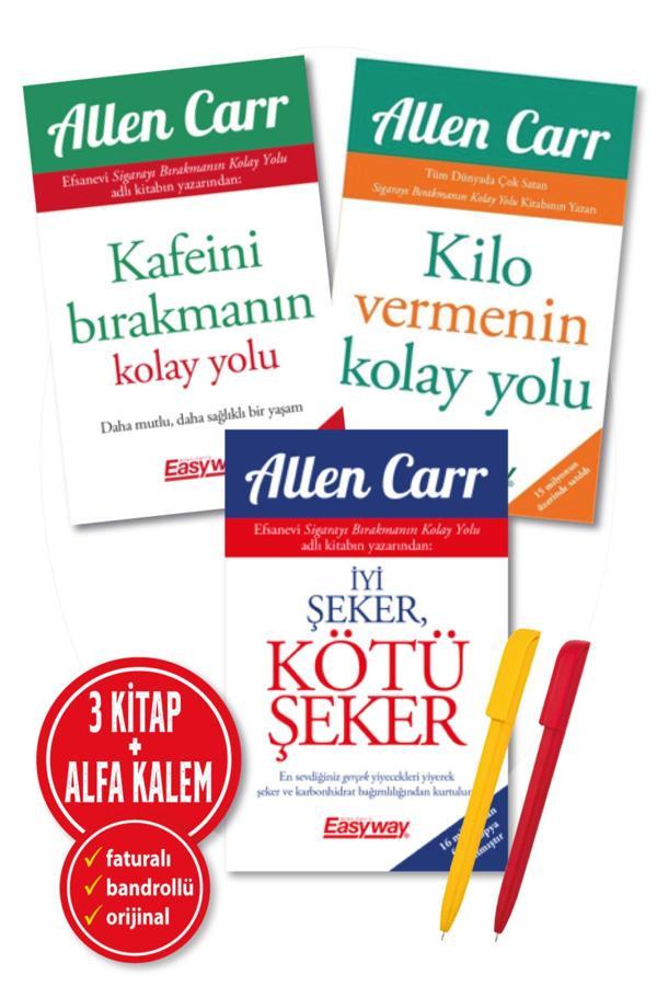 Alfa Kalem + Kafeini Bırakmanın + Kilo Vermenin Kolay Yolu + İyi Şeker, Kötü Şeker(Allen Carr 3 Kitap) - Butik Yayınları - Image 1