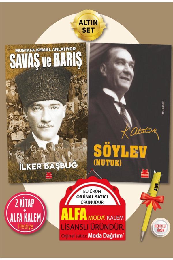 Savaş Ve Barış - Mustafa Kemal Anlatıyor (İlker Başbuğ) + Söylev (Nutuk) (Atatürk) - 2 Kitap + Kalem - Kırmızı Kedi Yayınevi - Image 1