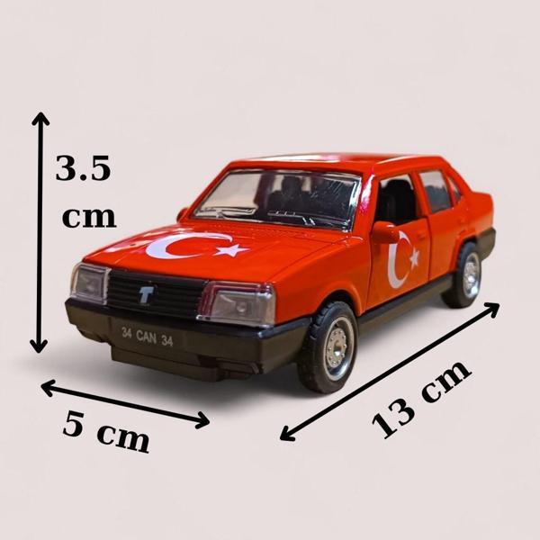 Nostaljik Metal Çek Bırak Türk Bayraklı Kırmızı Tofaş Şahin Araba Kapılar Açılır - Image 1