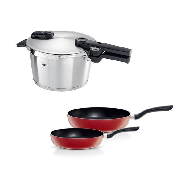 Fissler Vitaquick Premium 6 Litre Düdüklü Tencere + Kırmızı Cenit Tava Set - Image 1