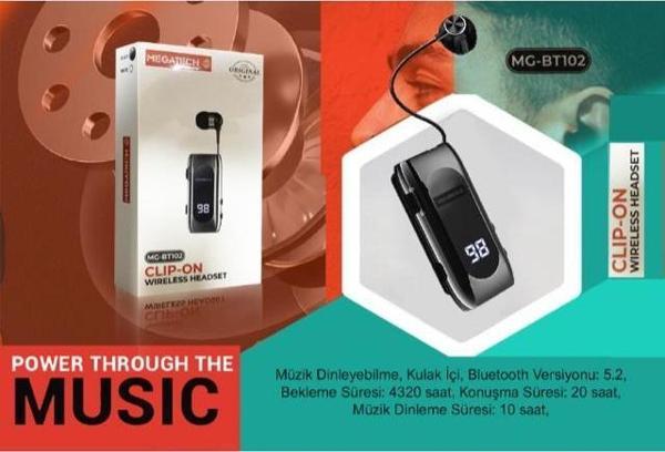 Megatech Mg-Bt102 Clıp-On Makaralı Digital Göstergeli Bluetooth Kablosuz Kulaklık - Image 1