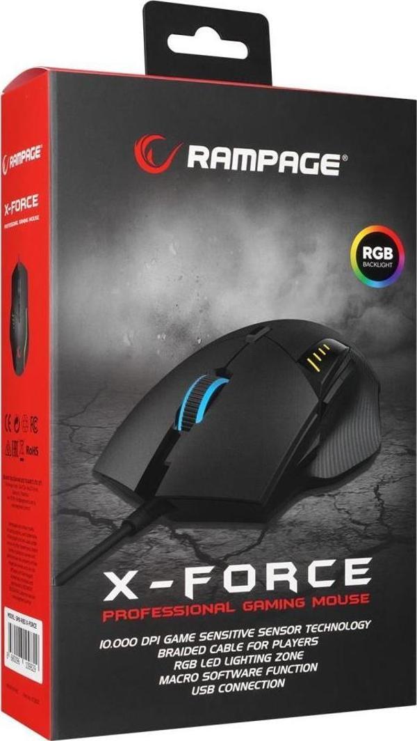 Rampage SMX-R83 X-FORCE Usb Siyah 10000 dpi RGB Aydınlatmalı Gaming Oyuncu Mouse - Image 1