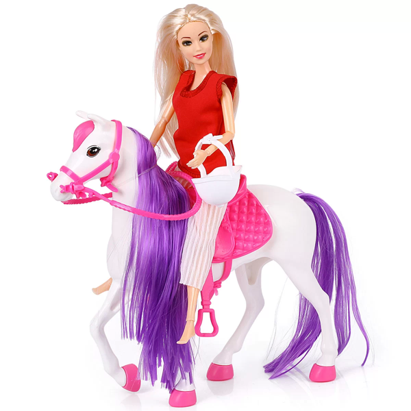 Jasmine Atlı Bebek Beyaz-Pembe Kız Erkek Çocuk Oyuncak Eğitici Oyuncaklar - Image 1