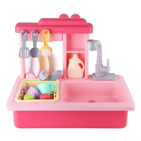 Pilli İnteraktif Lavabo Seti Pembe Kız Erkek Çocuk Oyuncak Eğitici Oyuncaklar - Image 1