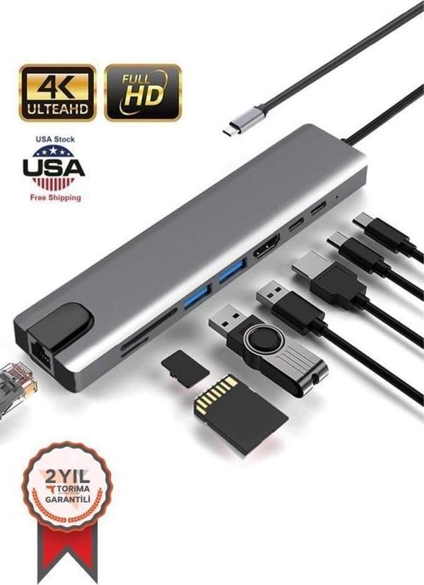 Torima YD-36 USB-C - HDTV ÇOK FONKSİYONLU 8 PORT ÇEVİRİCİ ADAPTÖR - Image 1
