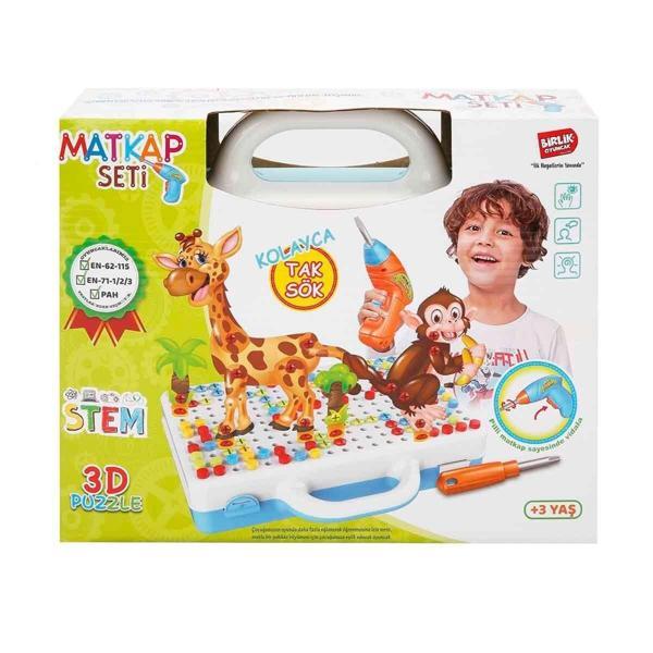 URT014-001 Birlik, 3D Eğitici Matkap Seti Hayvanlar Özel Fiyatlı Ürün Kız Erkek Çocuk Oyuncak Eğitic - Image 1