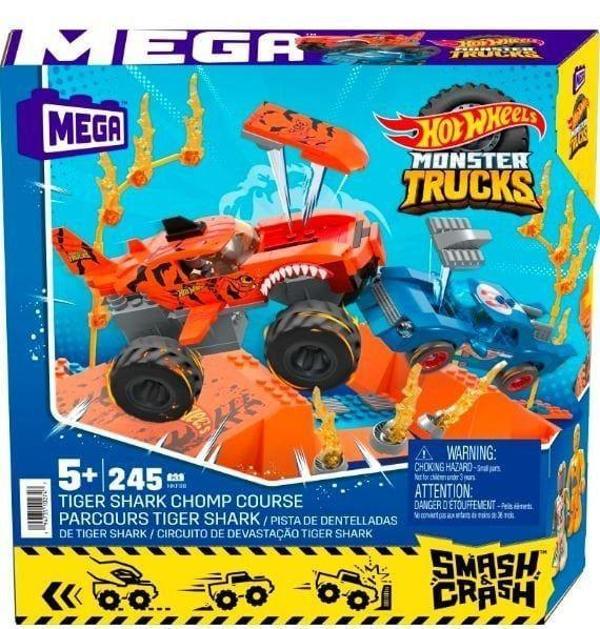 HKF88 MEGA™ Hot Wheels® Smash n Crash Tiger Shark Çarpışma Seti 245 parça +5 yaş Kız Erkek Çocuk Oyu - Image 1