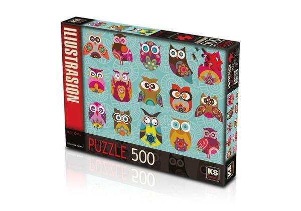 KS Puzzle 500 Parça Multi Owls Renkli Baykuşlar Kız Erkek Çocuk Oyuncak Eğitici Oyuncaklar - Image 1