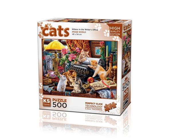 KS Puzzle 500 Parça Cats Kittens in the Writer's Office Kız Erkek Çocuk Oyuncak Eğitici Oyuncaklar - Image 1