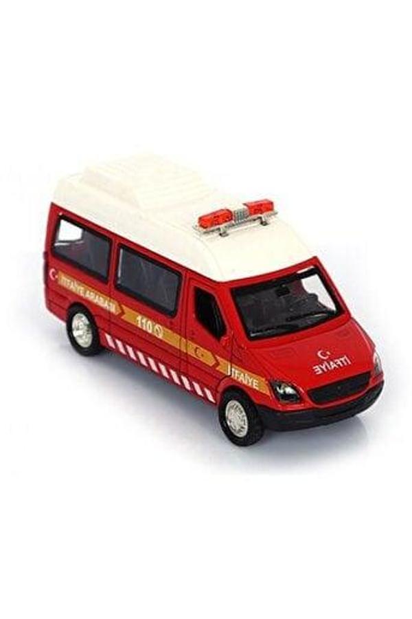 Çek Bırak Metal Sesli Ve Işıklı İtfaiye Minibüsü Kız Erkek Çocuk Oyuncak Eğitici Oyuncaklar - Image 1