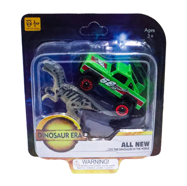 Die Cast Metal Yeşil Pikap ve Gri Dinozor Kız Erkek Çocuk Oyuncak Eğitici Oyuncaklar - Image 1