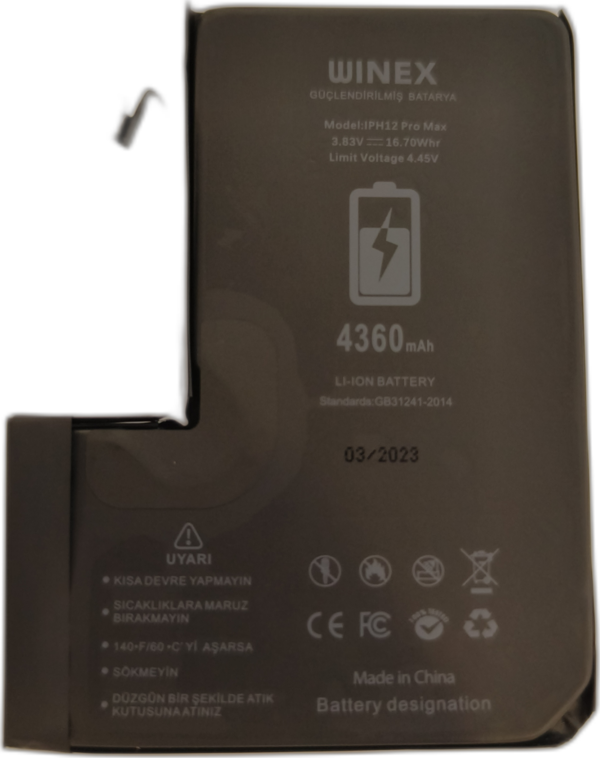 Winex İphone 12 Pro Max Uyumlu Güçlendirilmiş Premium Batarya - Image 1