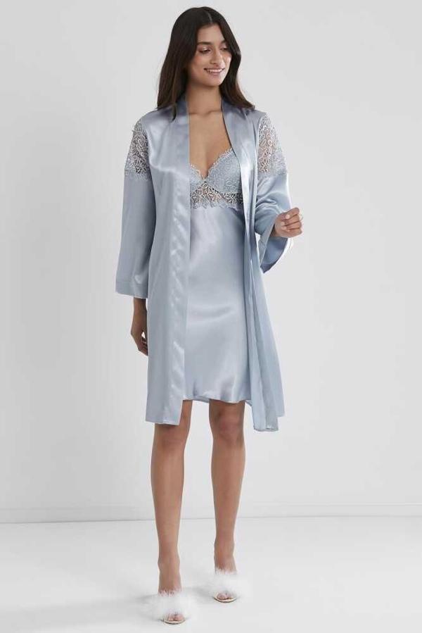 Pierre Cardin 6'lı Saten Gecelik Sabahlık Çeyiz Seti 6955 mist - Image 1