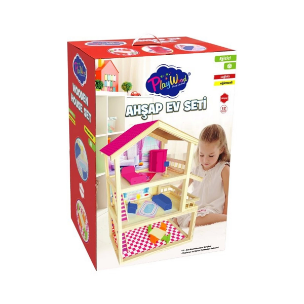 Oyuncak Ahşap Ev Seti Kız Erkek Çocuk Oyuncak Eğitici Oyuncaklar - Image 1