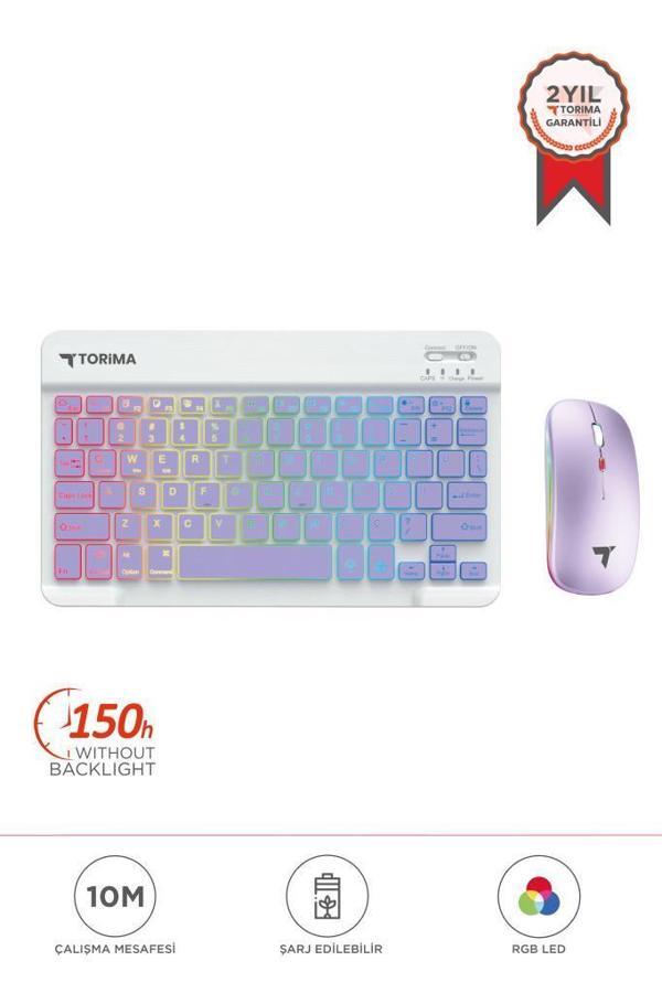 Torima TMK-09 Mor Şarj Edilebilir RGB Işıklı Kablosuz Klavye Mouse Seti - Image 1