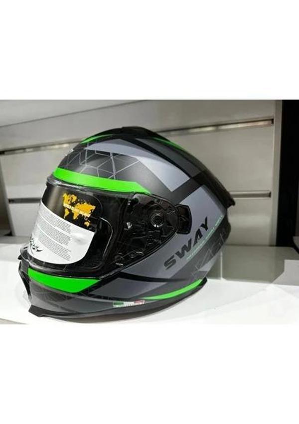 Sway Kask SW-865 Mat Grey/green Güneş Gözlüklü - Image 1