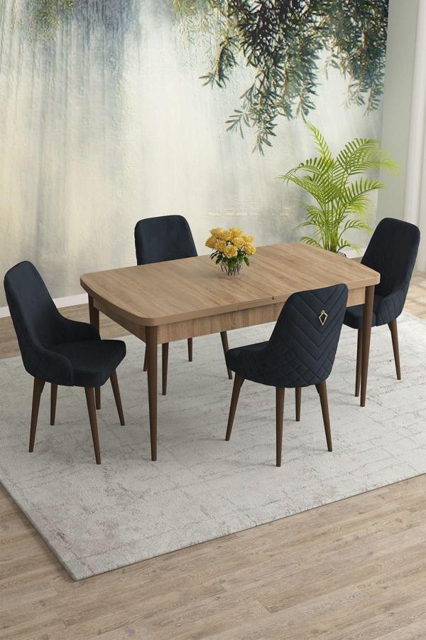 Meri Serisi Meşe Desen 80x132 Açılabilir Mdf Masa Yemek Odası Takımı, Mutfak Takımı 4 Adet Sandalye - Image 1