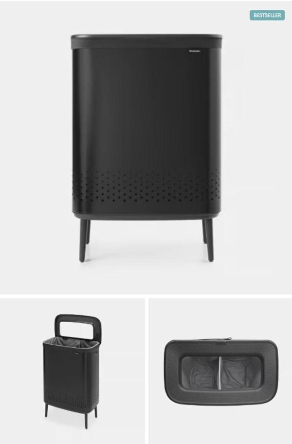 Brabantia Bio Matt Black Plastik  Kapaklı Çamaşır Sepeti 2x45lt - Image 1