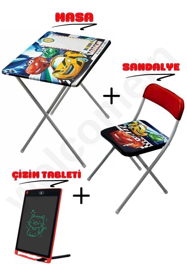 Giffy Cars Katlanabilir Çocuk Ders Çalışma Masa Sandalyesi Ve Çizim Tableti Set - Image 1