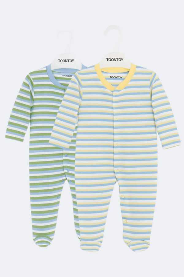 Toontoy Unisex Çizgili 2 Li Patikli Tulum - Image 1