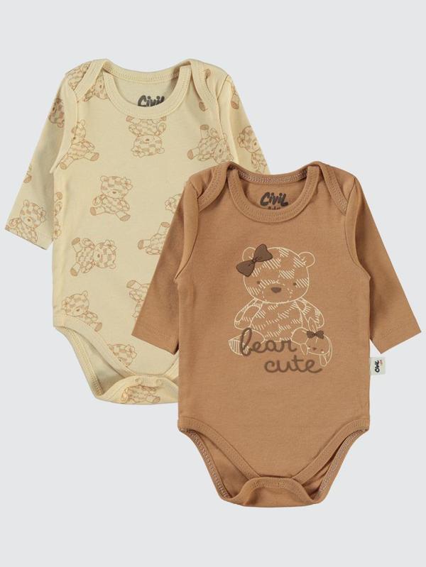 Civil Baby Cute Bear Baskılı 3-18 Çıtçıtlı Badi - Kahverengi6-9 Ay - Image 1