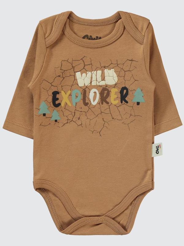 Civil Baby Crack Pattern Baskılı 3-18 Çıtçıtlı Badi - Kahverengi6-9 Ay - Image 1