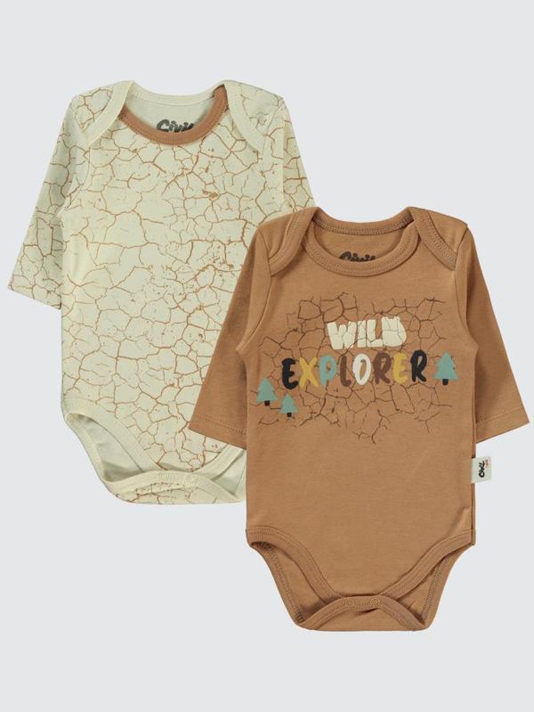 Civil Baby Crack Pattern Baskılı 3-18 Çıtçıtlı Badi - Kahverengi6-9 Ay - Image 1