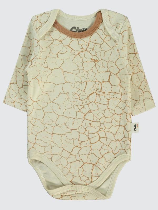 Civil Baby Crack Pattern Baskılı 3-18 Çıtçıtlı Badi - Kahverengi18-24 Ay - Image 1