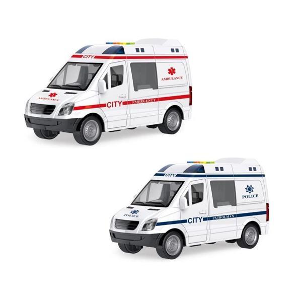 1:16 Sürtmeli Sesli Işıklı Ambulans Ve Polis Arabası Kız Erkek Çocuk Oyuncak Eğitici Oyuncaklar - Image 1