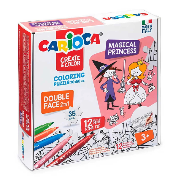 Carioca Boyanabilir Puzzle Magıcal Princess 35 Parça Çift Taraflı 12adet Joy Keçeli 42941 Kız Erkek  - Image 1