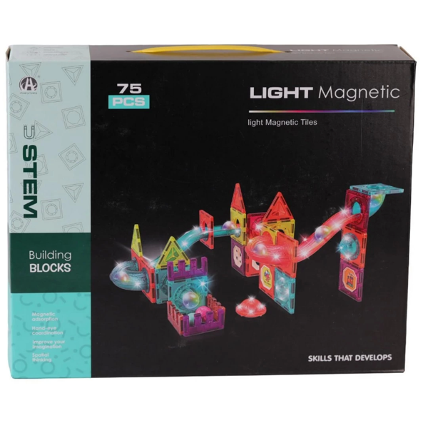 Magnetic Tiles Light Version 75 Parça Kız Erkek Çocuk Oyuncak Eğitici Oyuncaklar - Image 1