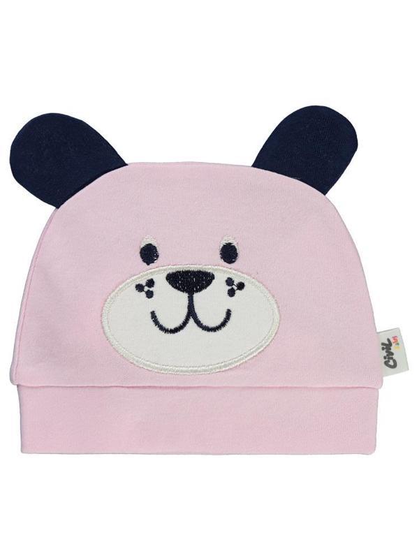 Civil Baby İnterlok Köpek Kafa Nakışlı 0 Ay Unisex Kulaklı Bere - PembeStandart - Image 1
