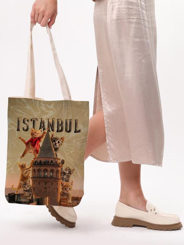 Bagg 3D İstanbul Kedili Baskılı Bez Çanta - StandartStandart - Image 1